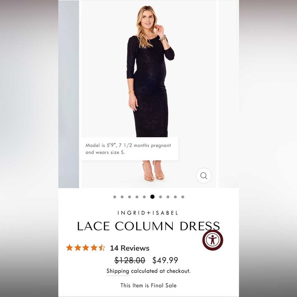 NWT medium black floral lace maternity dress Ingrid and Isabel.